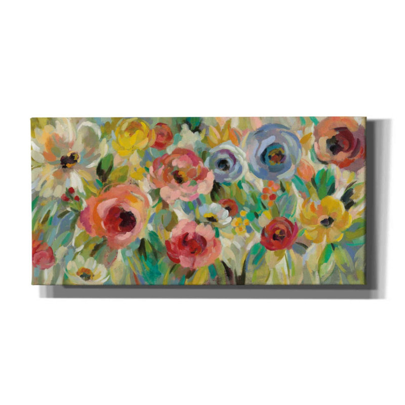 «Vivid Coral Floral I» par Silvia Vassileva, peinture sur toile tendue, H 30 po x l 60 po