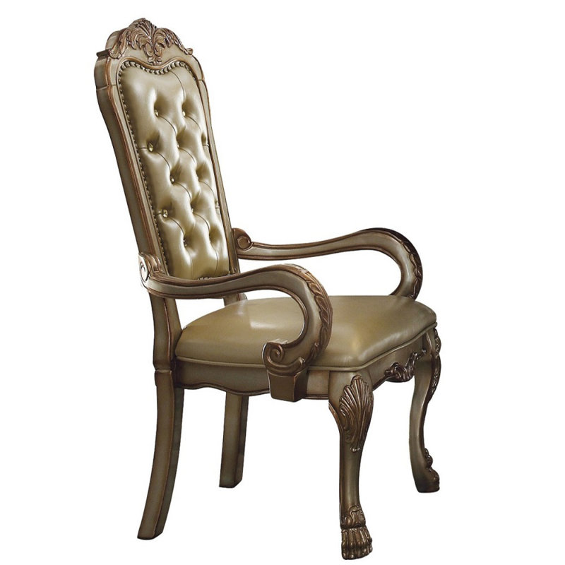 Chaise avec accoudoirs touffetés à os et patine dorée (ensemble de 2)