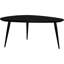 Table basse et de bout triangulaire noire en bois de manguier, avec rebords arrondis Une construction pour le salon 2 pièces en noir, pieds en fer évasés