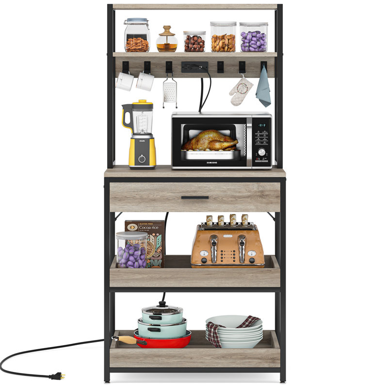 Rozel 31.5'' Steel Standard Baker's Rack with Microwave Compatibility, Light Gray Brown and Black