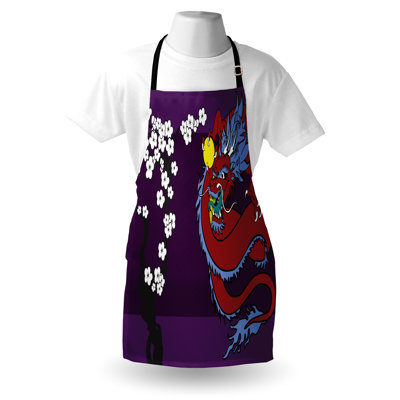 Ambesonne Dragon Apron Unisex Japanese Fantasy Adult Size Dark Purple and Multicolor