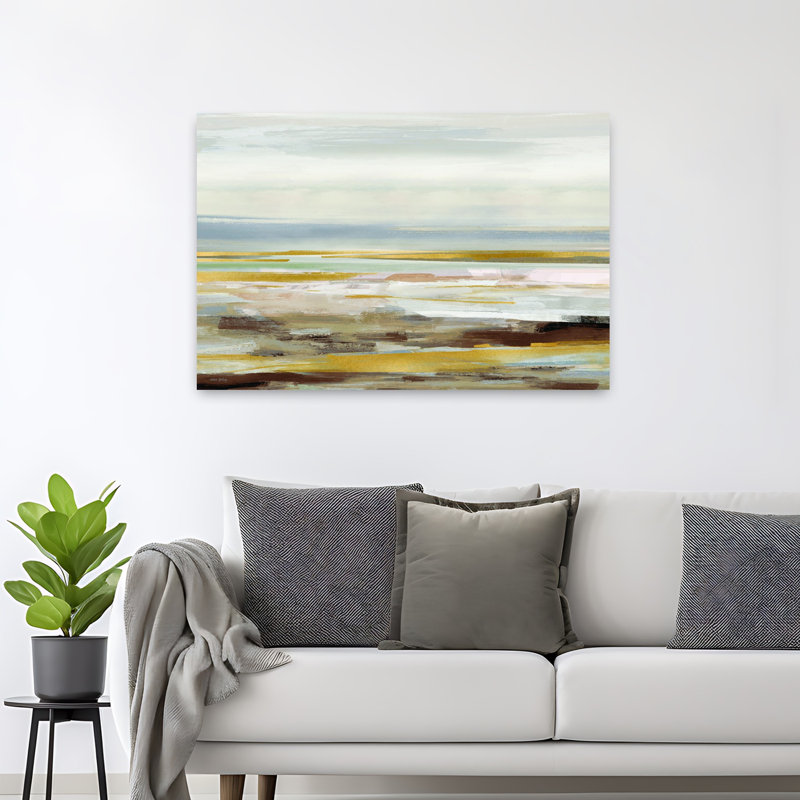 Art contemporain contemporain, paysage côtier moderne abstrait, H 32 po x l 48 po