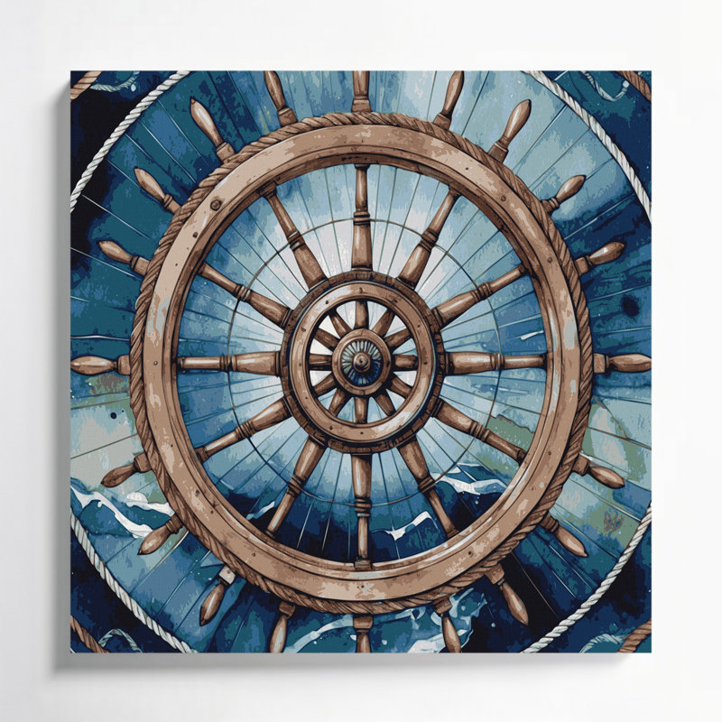 Art mural gris sur toile Coastal Ships Wheel, H 32 po x l 32 po