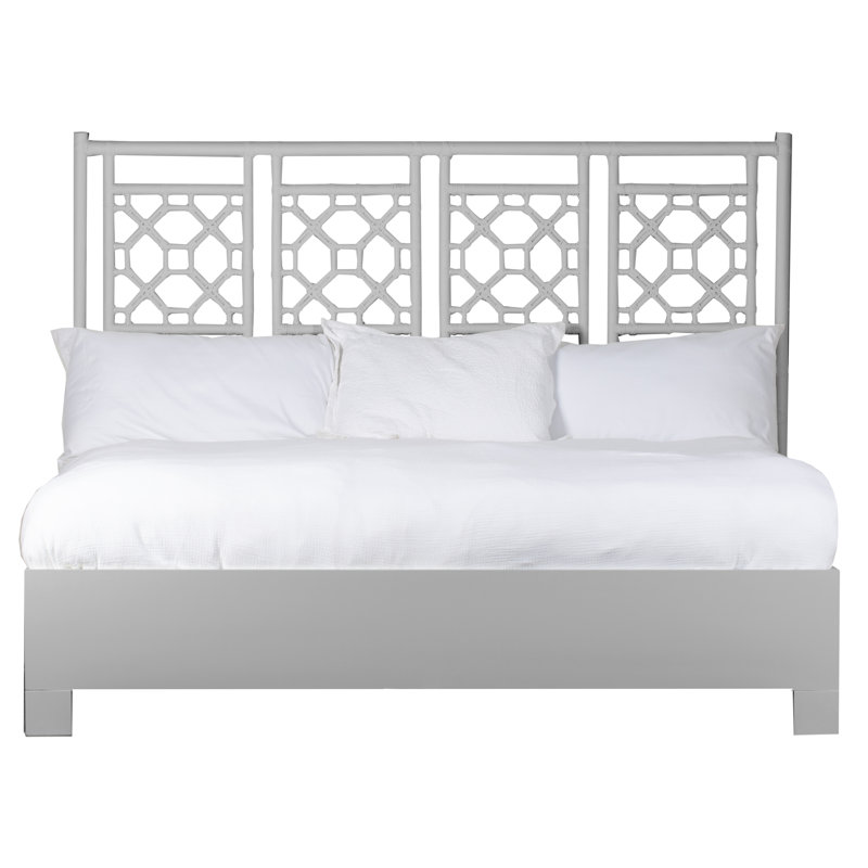 Lattice Back Platform Bed, King, Light Gray