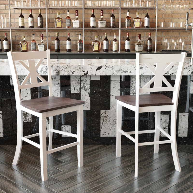 Tabouret de salle à manger en bois massif de qualité commerciale, White/Brown, 2