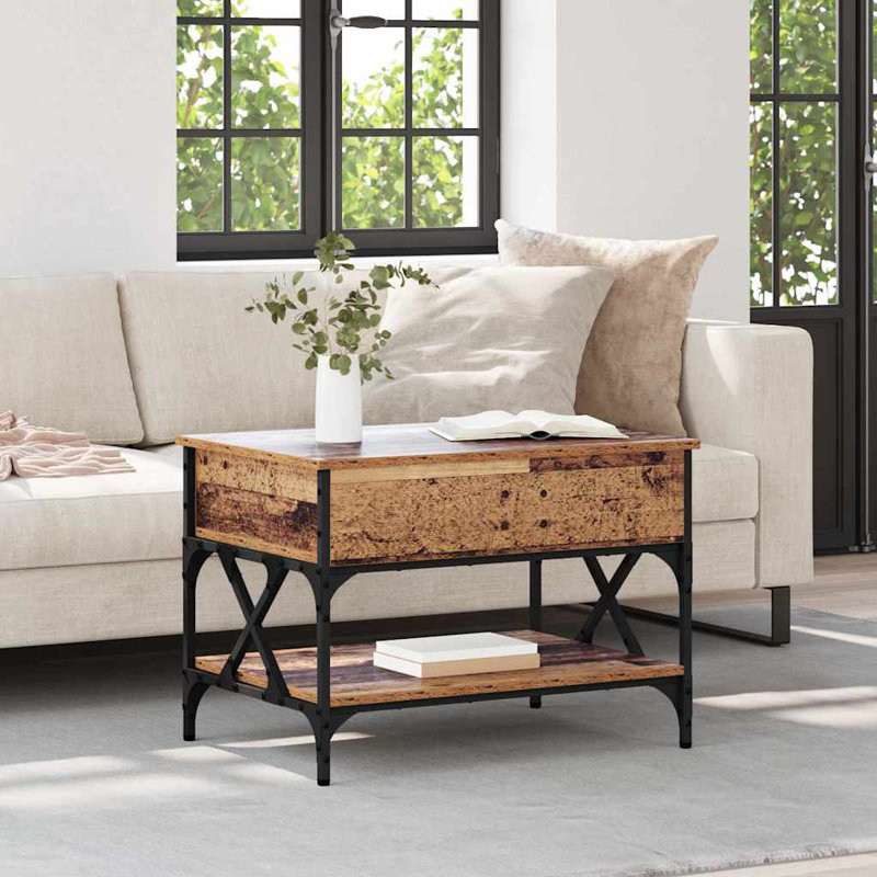 Lift Top Coffee Table with Storage, Old Wood, 50cm. H x 70cm. L x 50cm. W