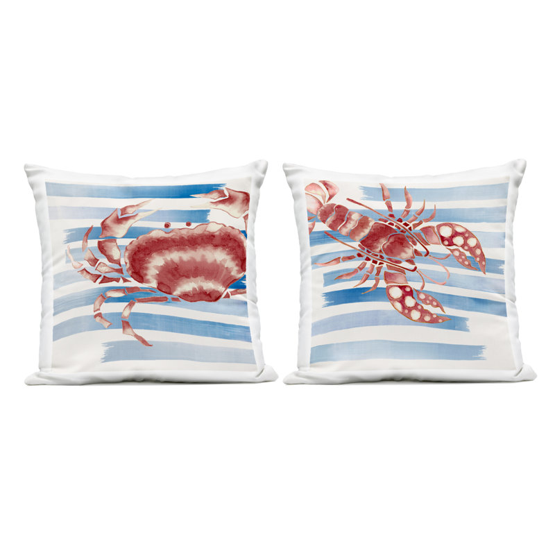 Ensemble de coussins 2 pièces Striped Claws Sea Creatures par Eli Jones, Bleu nautique