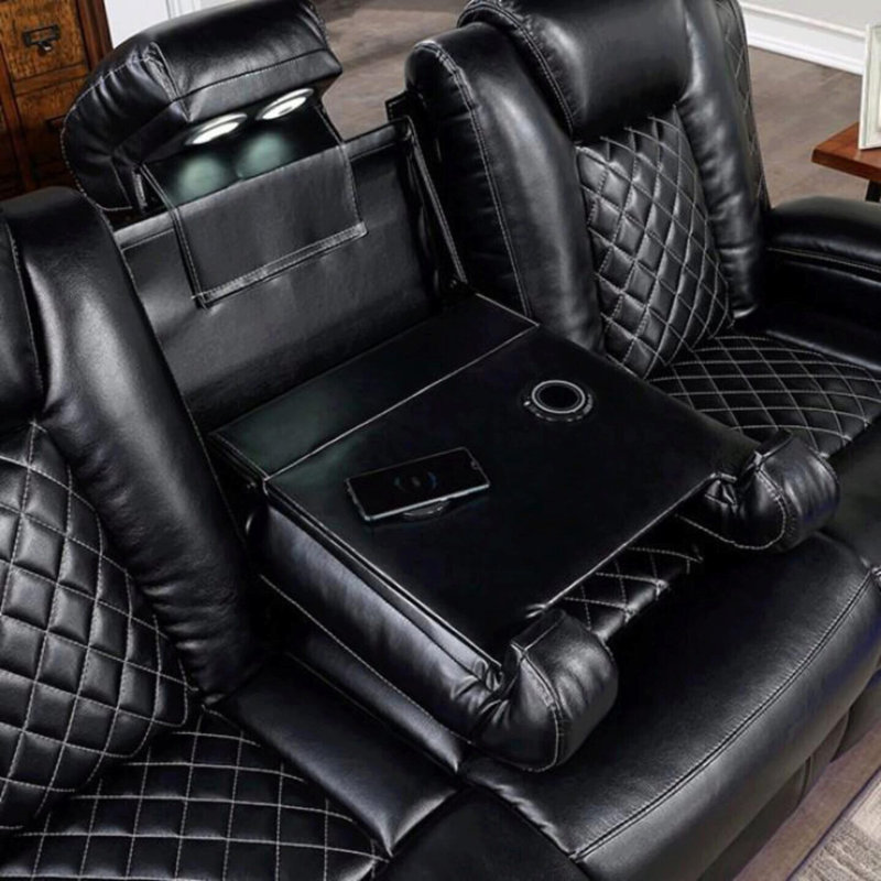 Jessmeet 3-Piece Power Reclining Sectional Set with Wireless Charging, Reading Lights & LED Lighting, Black