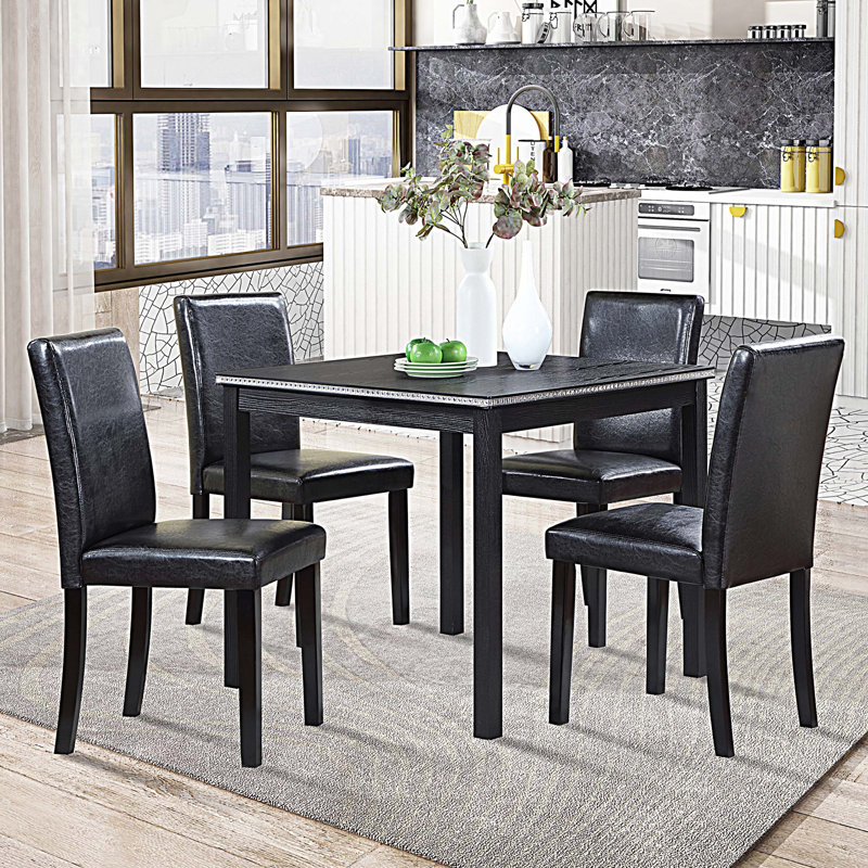 5 Piece Wooden Dining Table Set, Kitchen Table Set with Square Table and 4 Upholstered Chairs