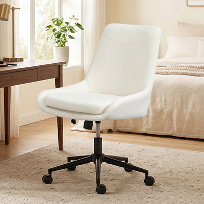 Linen Armless Swivel Task Chair with Tilting Rock and Adjustable Seat Height, Beige