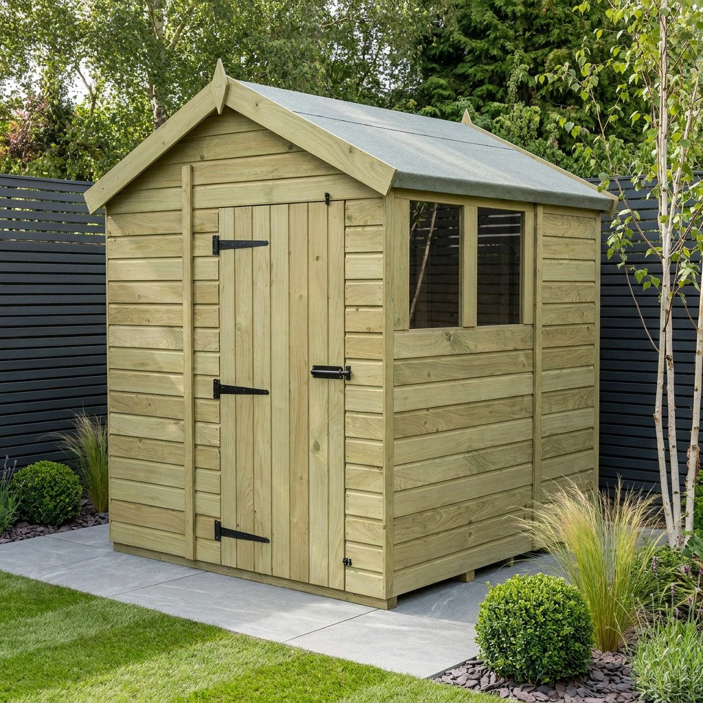 Total Sheds 7ft x 6ft Apex Garden Shed - Single Door - With Windows - Pressure Treated Timber - UK Manufactured