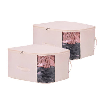 Sac de rangement en toile pour courtepointe, paquet de 2 couleur rose pêche, organisateur pliable avec poignées 21,26 x 16,54 x 11,81 pouces