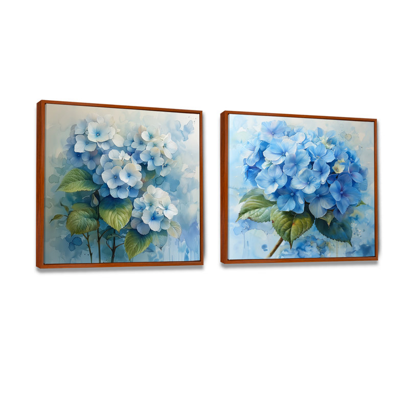 «Soft Soft Hydrangea Serenade I» - décoration murale hydrangée - art mural traditionnel 2 pièces, H 16 po x l 33 po, Brun