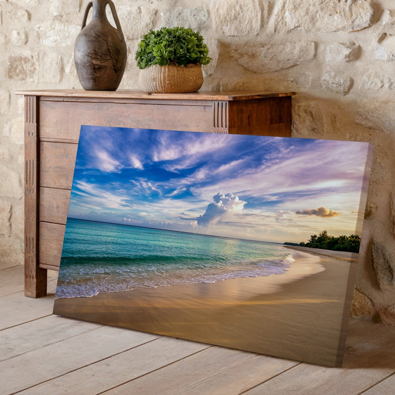 Reproduction d'art sur toile, "Une scène de plage sereine au coucher du soleil", H 30 po x l 30 po