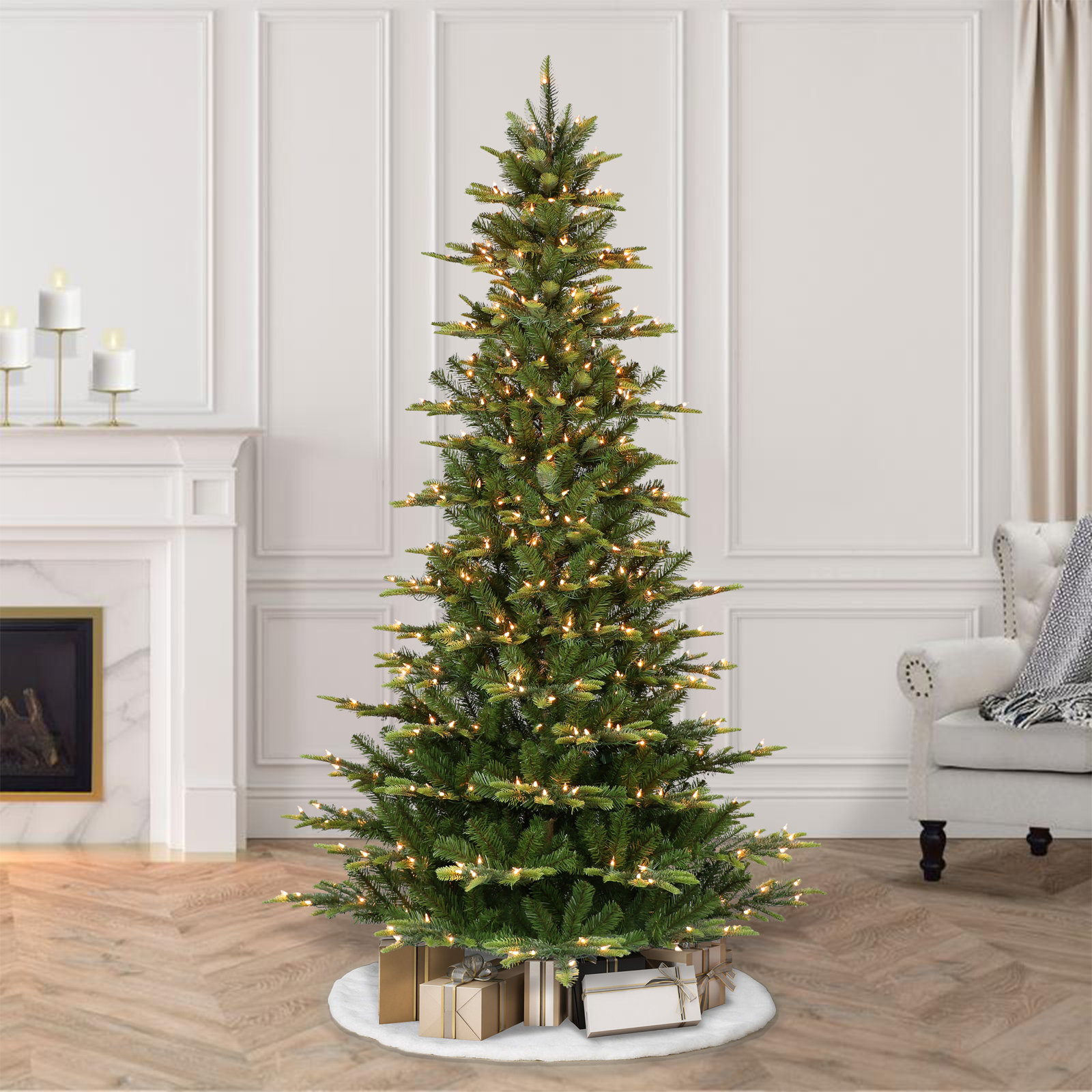 Lighted Artificial Fir Christmas Tree, 7.5'