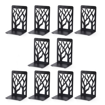Serre-livres robustes en métal, ensemble de 5 paires (10 pièces), butées de livres carrées en forme de L avec base antidérapante, organisateurs d'étagères décoratives pour la maison, le bureau ou la bibliothèque, finition noire
