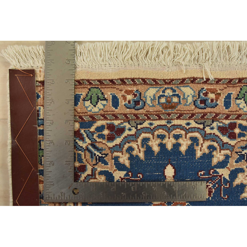 Tapis traditionnel noué à la main en laine bleue 1 pi 4 po x 1 pi Nain Nain