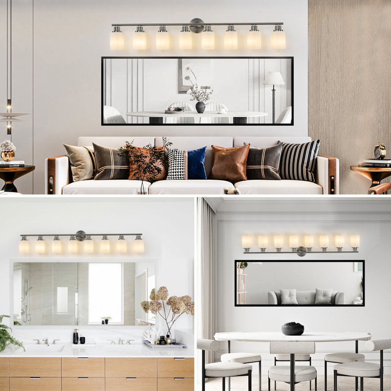 Luminaire moderne pour meuble-lavabo à 8 lumières, nickel brossé et verre givré, pour l'éclairage de la salle de bain et du couloir, confortable, simple à installer, abat-jour en verre, salle de bain, couloir, chambre à coucher, matériau,