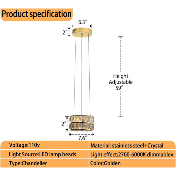 Mercer41 Luminaire suspendu moderne à anneau DEL - Lustre en cristal à ...