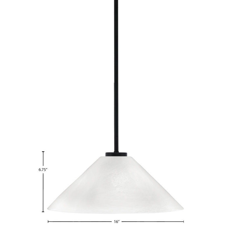 Luminaire suspendu à 1 lumière Amarmula, finition noir mat, verre marbré blanc 6,25 po, Blanc