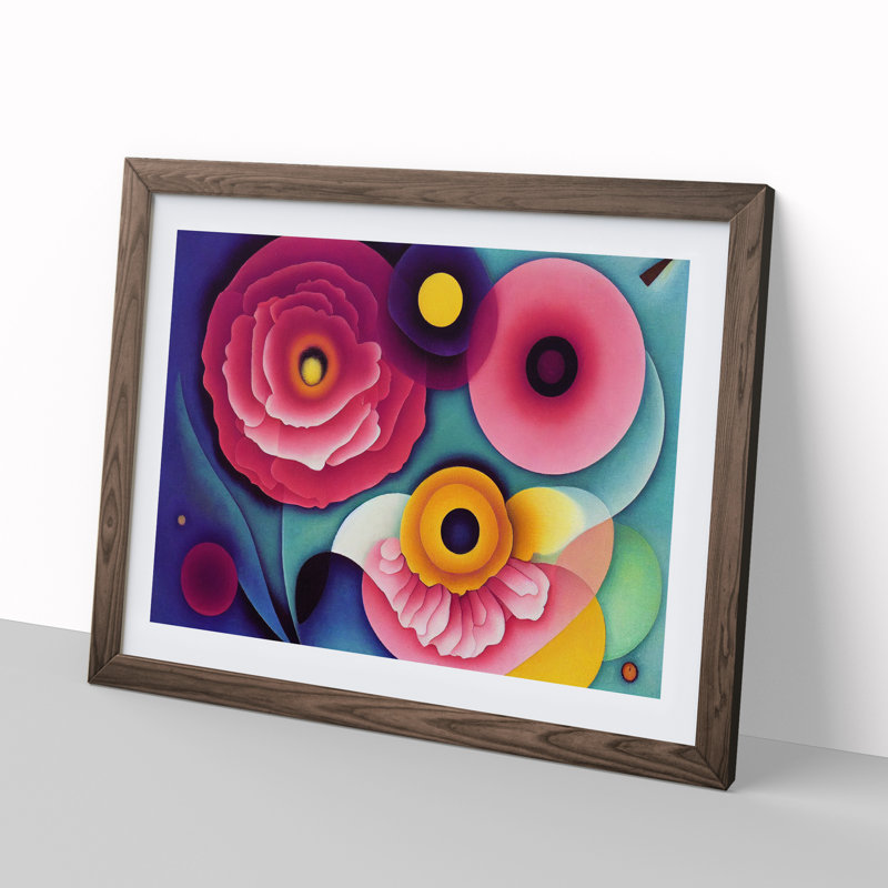 Abstract Carnation Flowers - Framed Print, 34cm H x 46cm W x 2cm D, Walnut