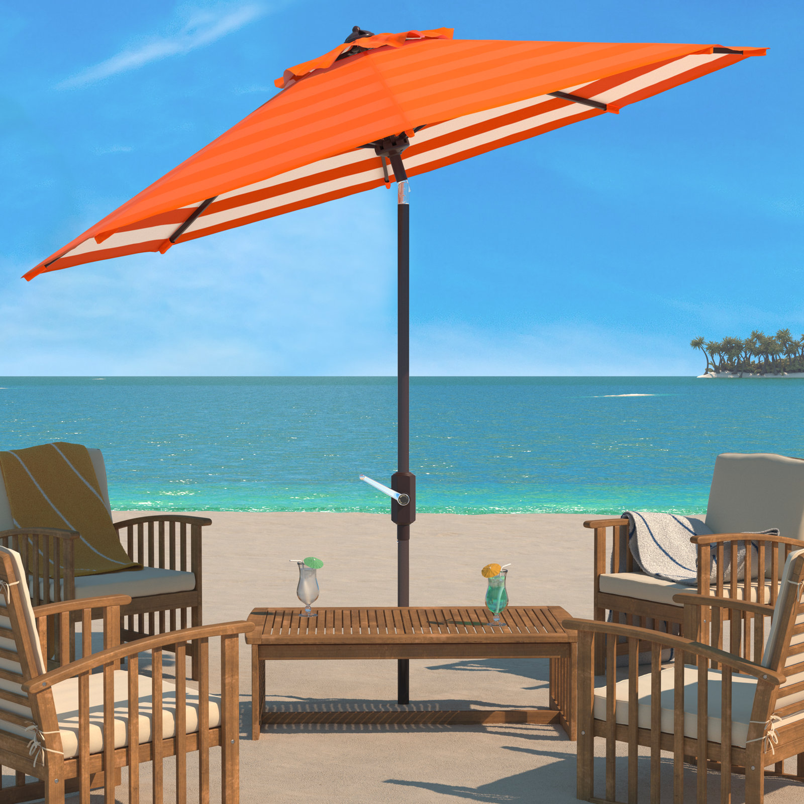 Asla 100.8'' Outdoor Umbrella, Orange/White