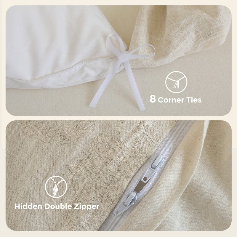 Ensemble de housse de couette en jacquard de coton et lin texturé, Full Duvet Cover + 2 Twin Shams