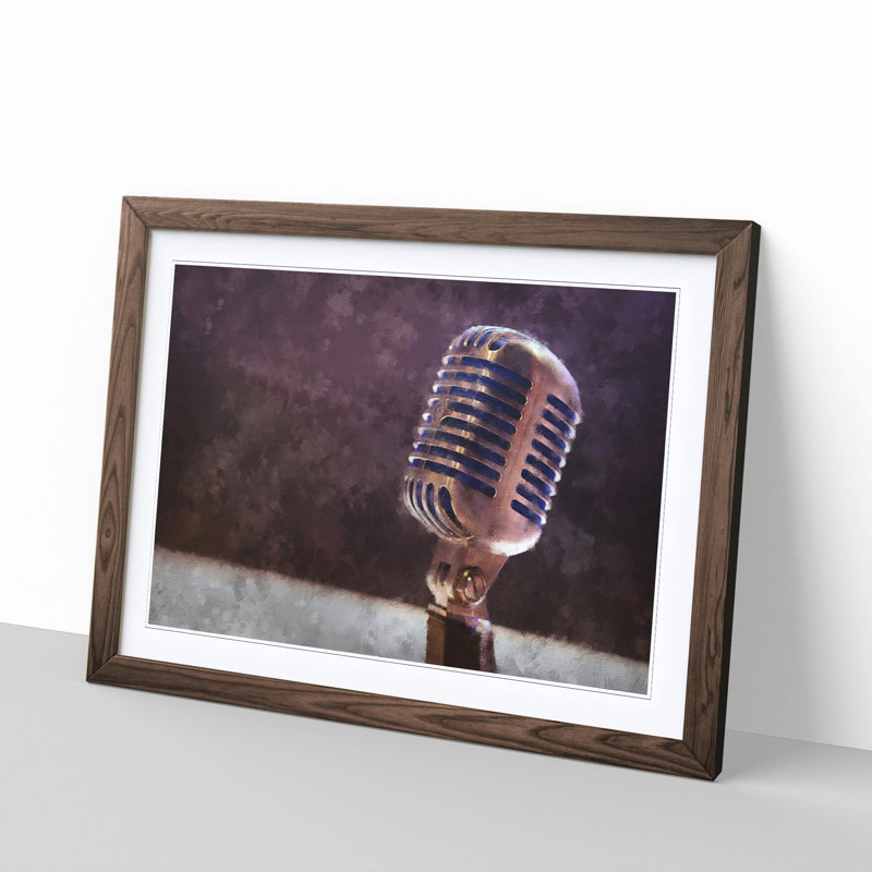 Steel Vocal Microphone - Framed Print, 45cm H x 63cm W x 2cm D, Walnut Framed