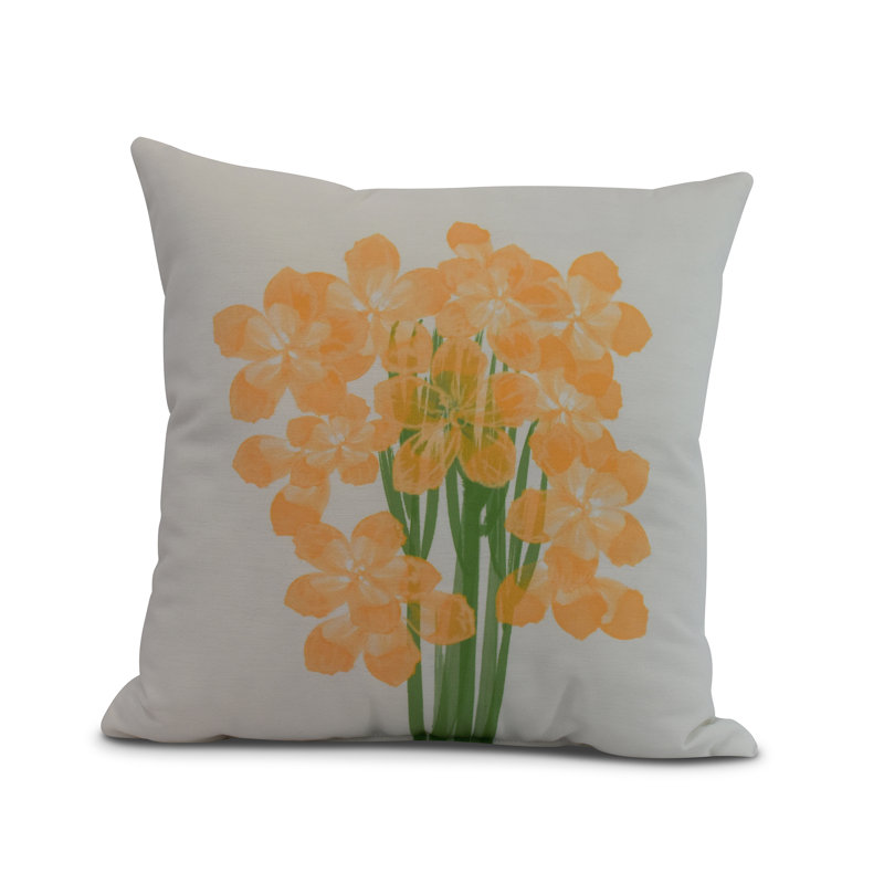 Yellow Floral Print Reversible Outdoor Square Pillow 16" x 16"