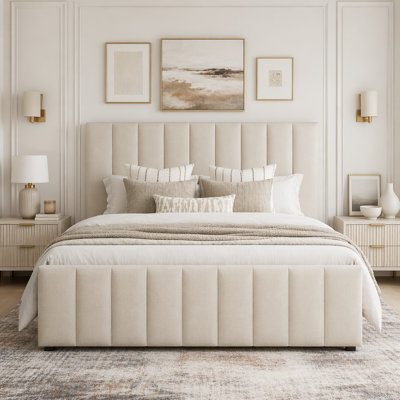 Full Size Upholstered Platform Bed with Twin Size Trundle and 4 Drawers, Linen Fabric