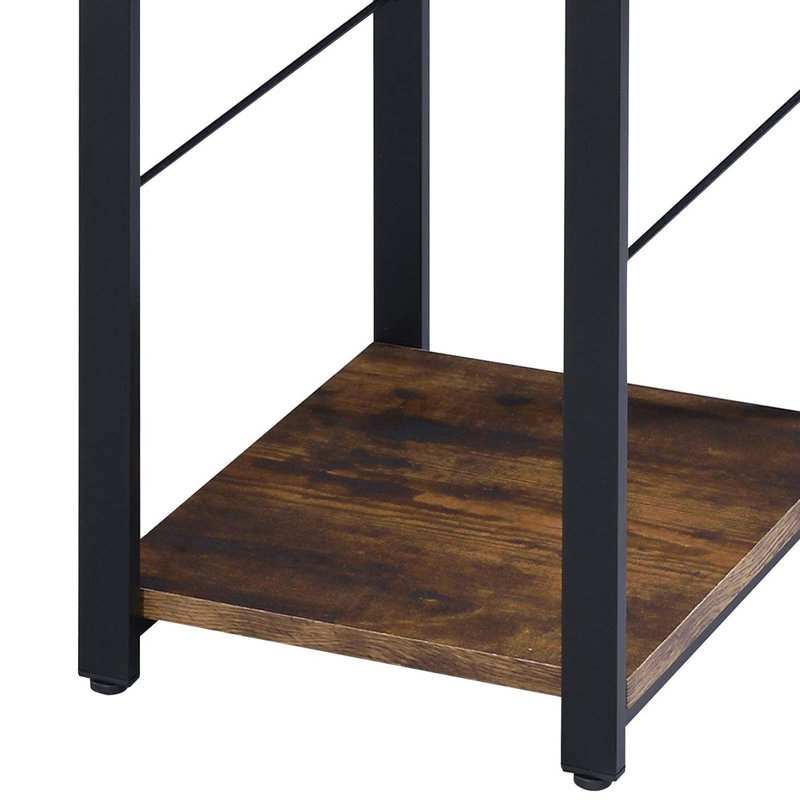 Bureau rustique en chêne vieilli et noir avec 2 tablettes pour le rangement des tablettes d'ordinateur rectangulaires