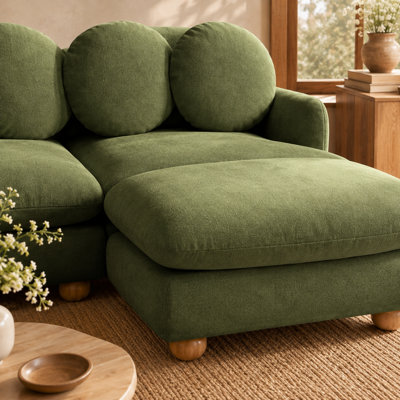 Canapé modulaire en chenille Veloria Comfy avec repose-pieds mobile, canapé profond à 4 places avec 6 coussins décoratifs, structure en bois massif pour le salon, la chambre et les appartements