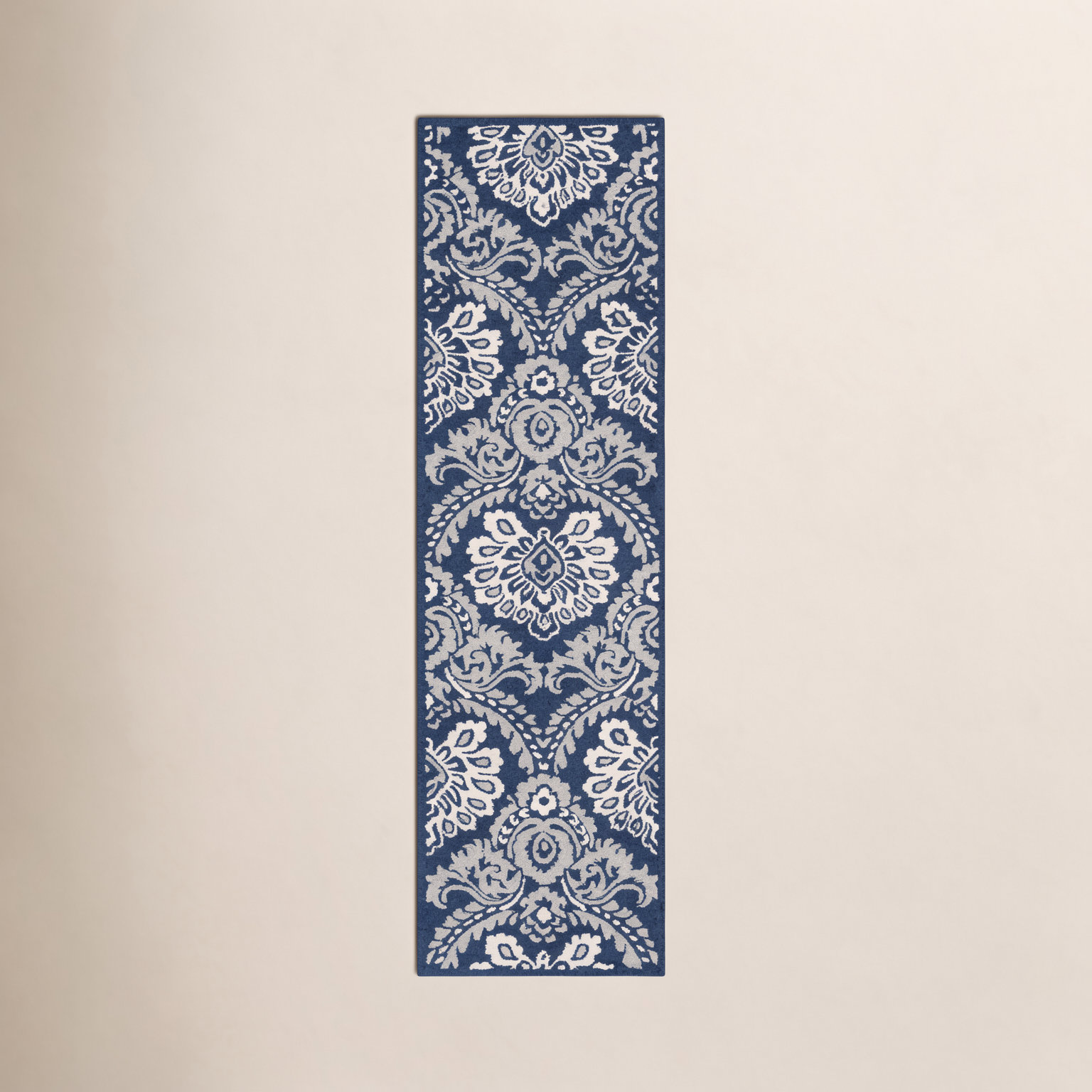 Tansy Navy Ivory Hand-Tufted Wool Rug, Runner 2'3" x 10'