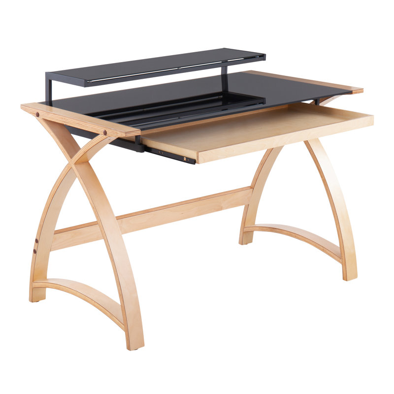 Cinna Glass Top Desk, Black/Natural