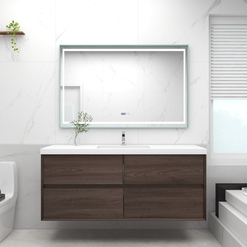 Momoe 60'' Single Bathroom Vanity with Acrylic Top, Red Oak
