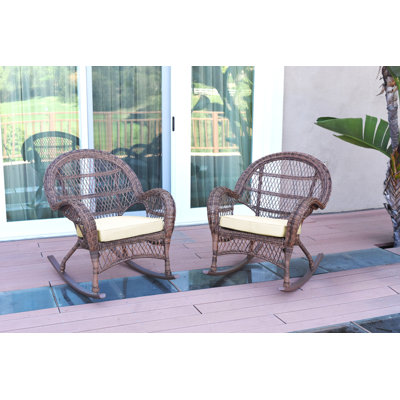 Chaise berçante en osier avec coussins Berchmans