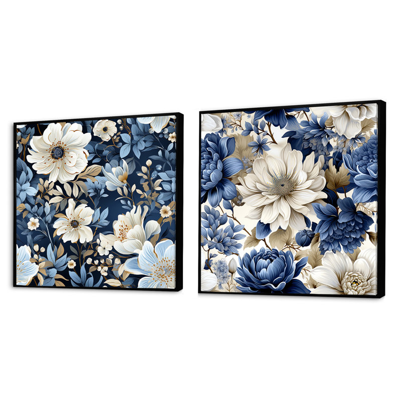 Polston - Ensemble de 2 collages floraux carrés, Cadre flottant noir, H 30 po x l 61 po