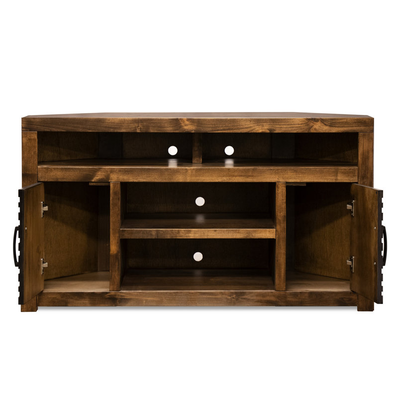 Support de coin rustique pour téléviseur, finition whisky, aucun assemblage requis,