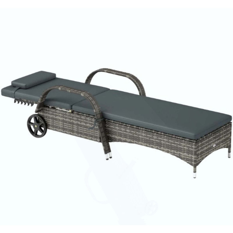 Fauteuils roulants d'extérieur, 2 chaises longues inclinables avec coussin, Noir, Mélange de gris, 2