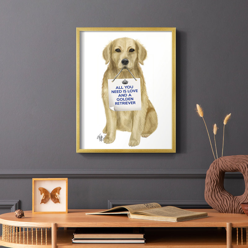 «Love and Golden Retriever», reproduction encadrée - bois massif, H 20 po x l 16 po