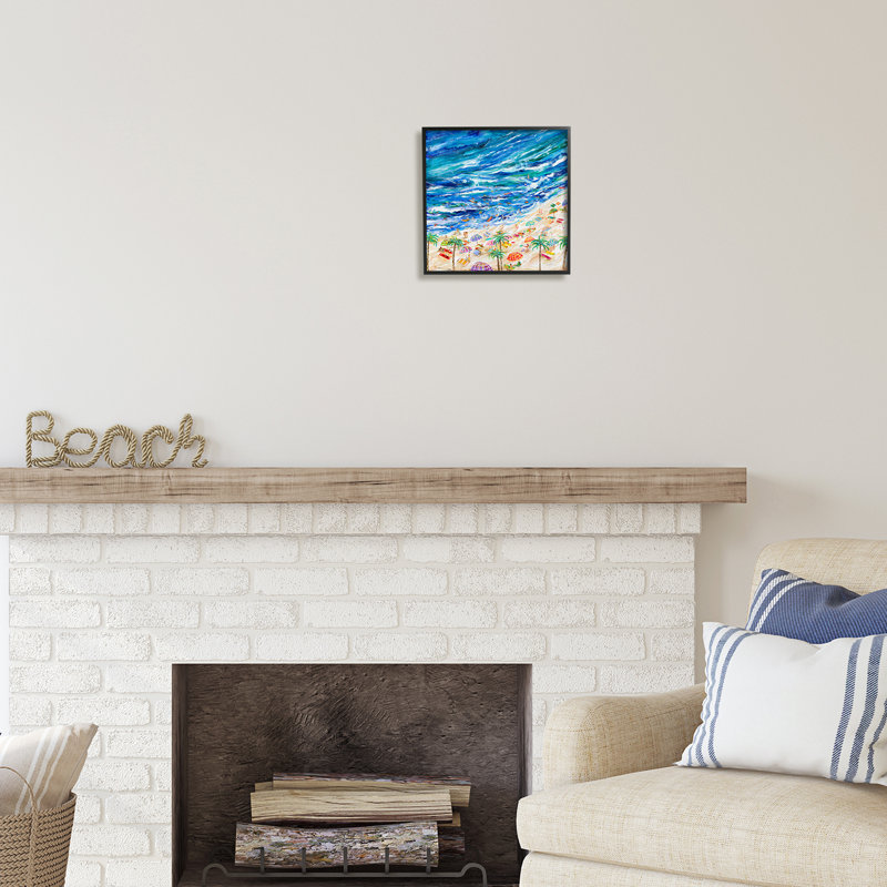 «Summer Beach», peinture encadrée par Estelle Grengs, H 12 po x l 12 po x P 1,5 po, Giclée encadrée noir minuit