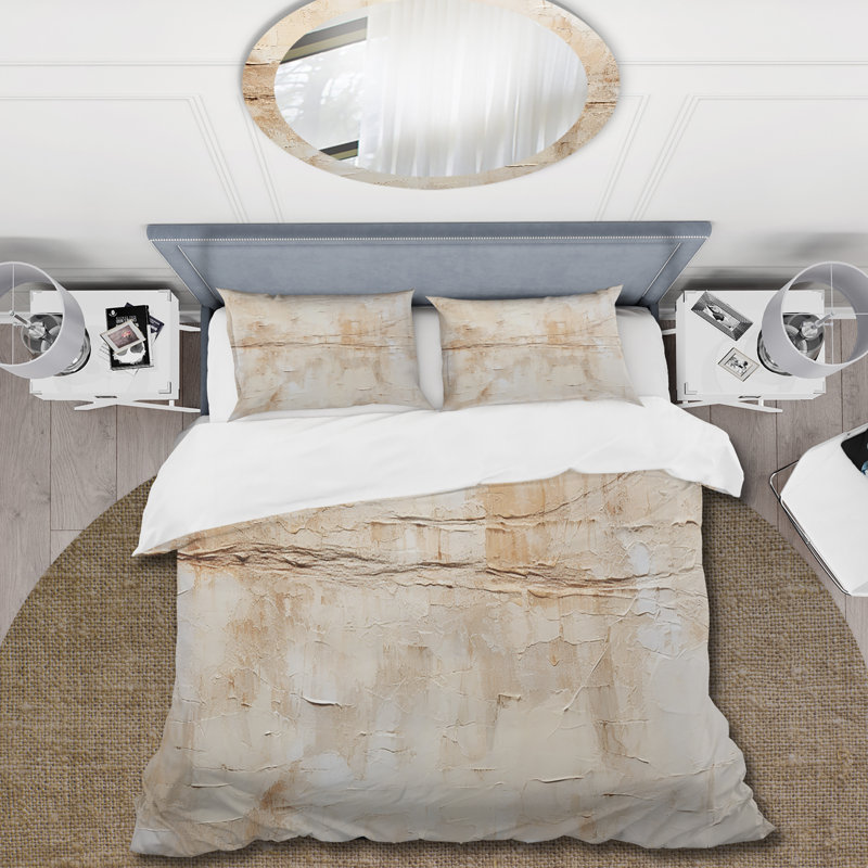 Ensemble de housse de couette beige et blanc intemporel minimalisme - peinture abstraite