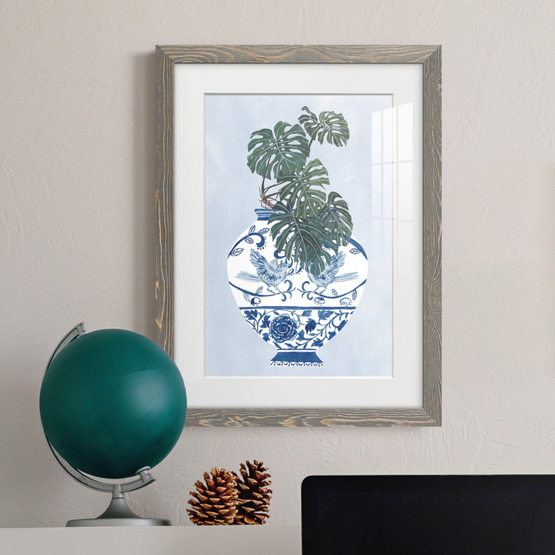 Vase au clair de lune II - peinture encadrée, Cadre gris, H 20 po x l 17 po x P 1 po