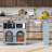Rolling Kitchen Island With Extended Table, Power Outlets, LED Lights, And Storage, Grey | Gift Idea-2100216546