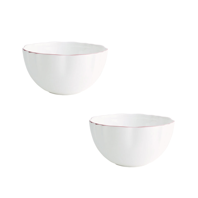 Amelie Bone China Rice Bowl, White/Pink