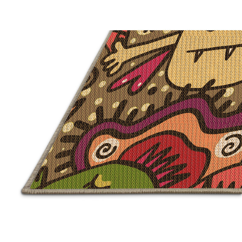 Tapis 100% orange à motif lavable à la machine 2989, Rectangle 2 pi x 4 pi