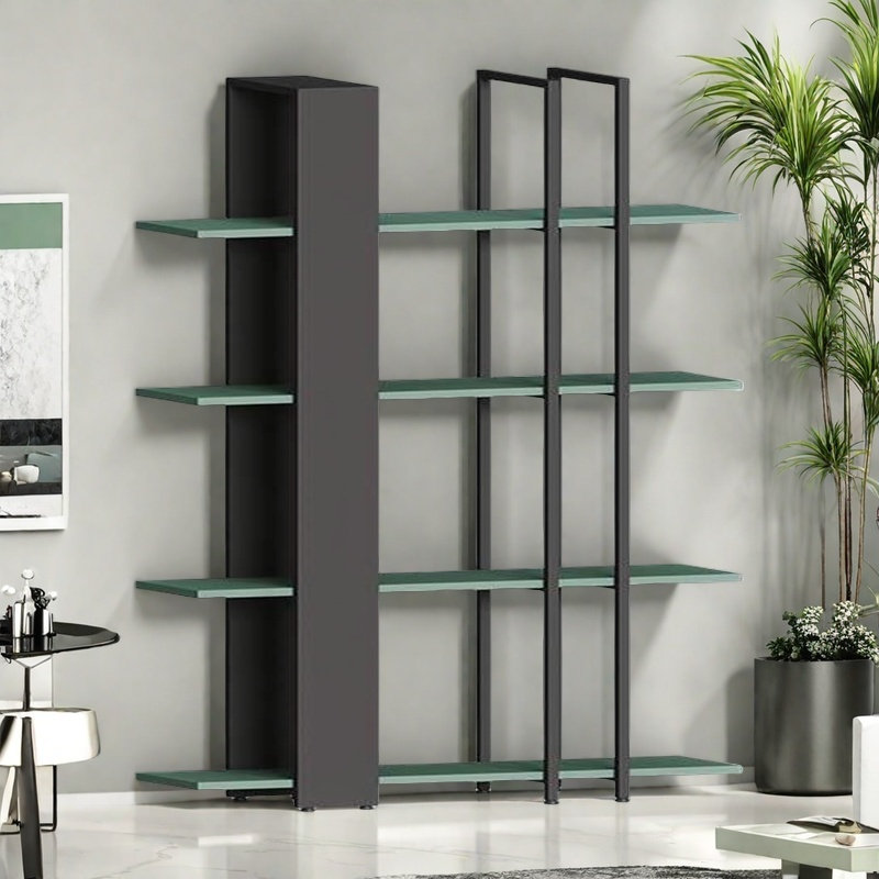 Creative quality and beautiful bookcase, (4 Shelves) 70.8"H x 70.8"W x 11.8"D, Black/Green