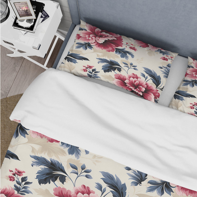 Ensemble de housse de couette Pink Love Peony, Housse de couette simple + 1 taie décorative stan