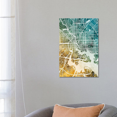 Baltimore Maryland Map by Michael Tompsett - Wrapped Canvas Gallery-Wrapped Canvas Giclée