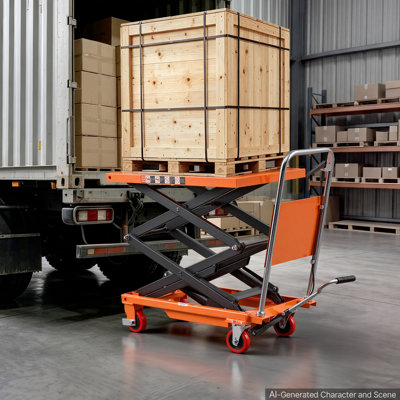 Hydraulic Lift Table Cart, 500 lbs Capacity 50 in Lifting Height, for Material Handling, Moving, Transportation, Manual Double Scissor Lift Table, with 4 Wheels and Handle, Heavy-Duty Steel